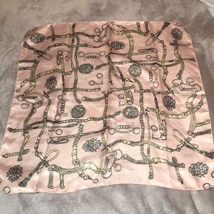 Baby pink printed Bebe square Silk scarf